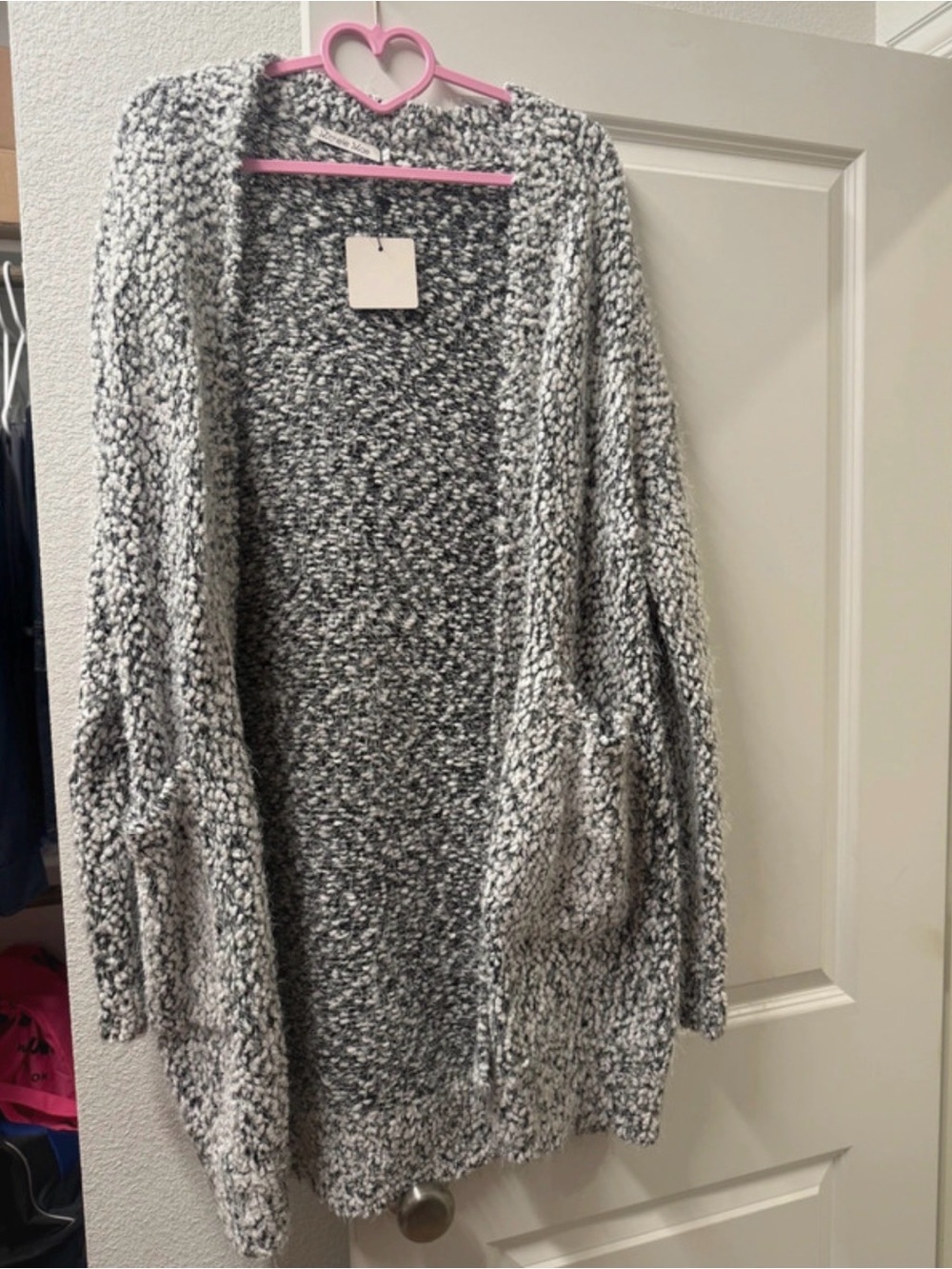 Michelle Mae Marled Black & White Open-Front Cardigan